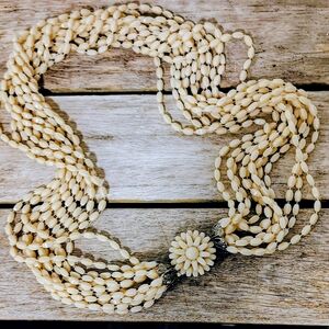 Cream Multi-Strand Beaded Necklace with Floral Clasp